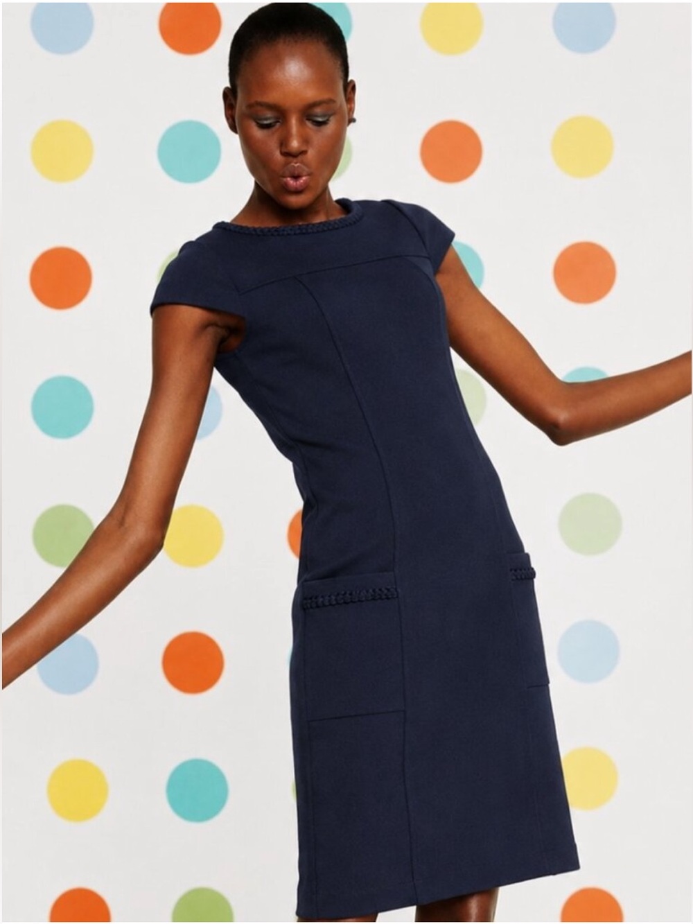 Boden Navy Cap-Sleeve Cotton Mini Dress Sz 2